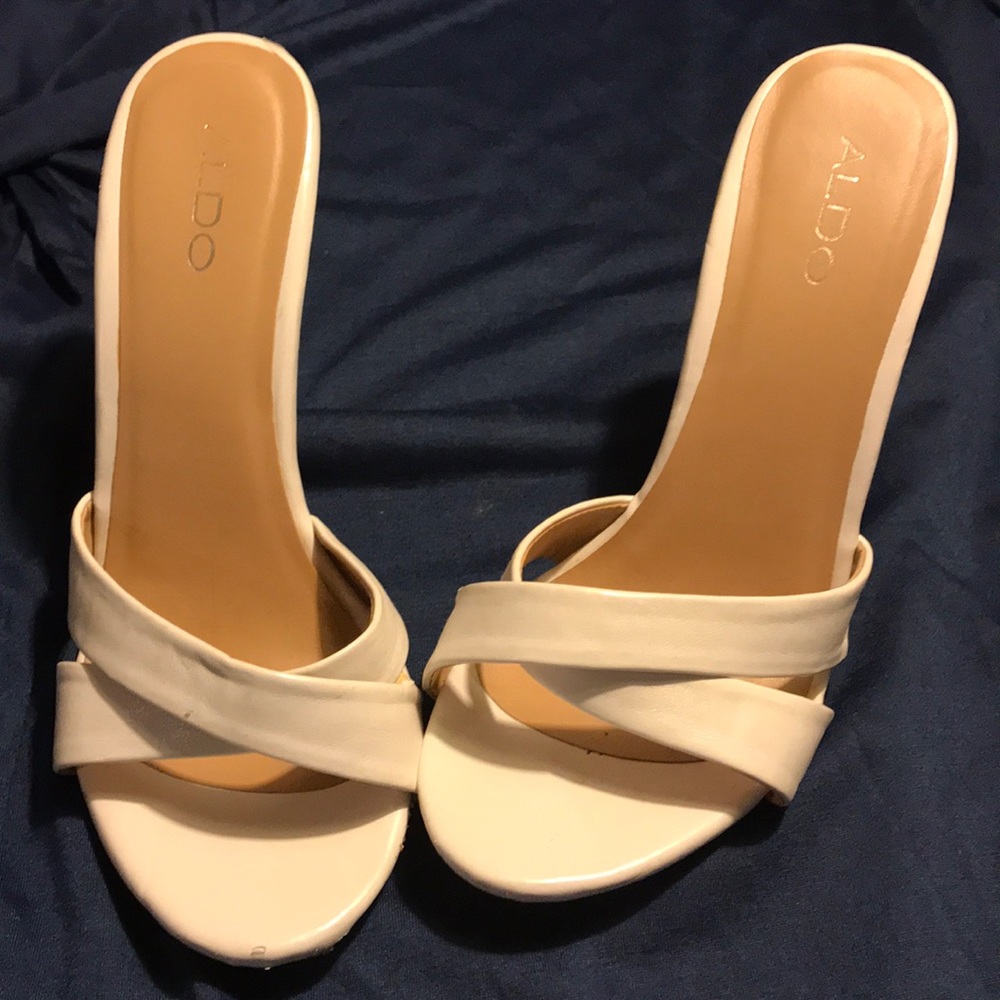 White Aldo 3” heel Sandals